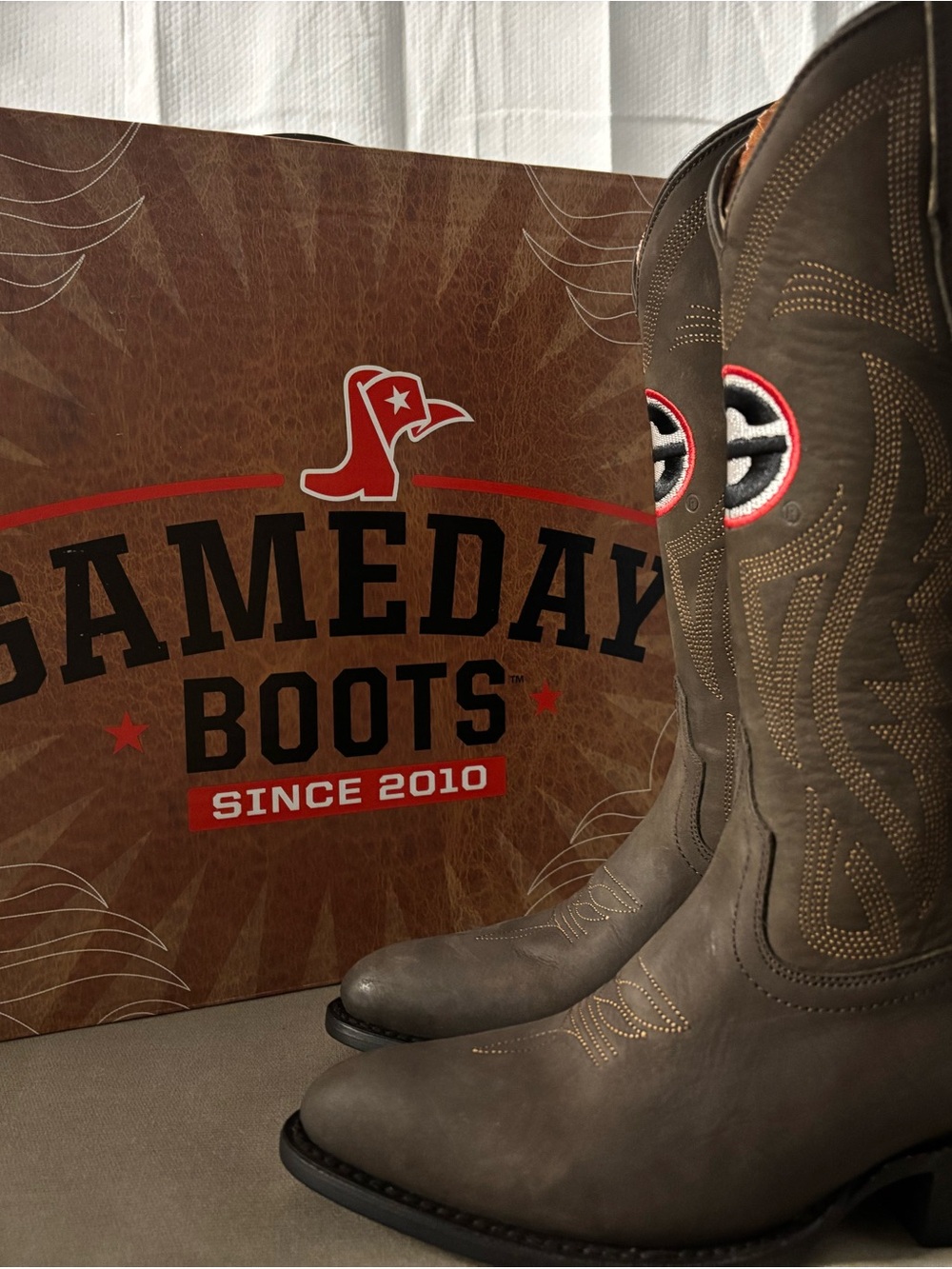 Ameda Brown Leather Western Boots with Embroidered Stitching - Picture 3 of 13
